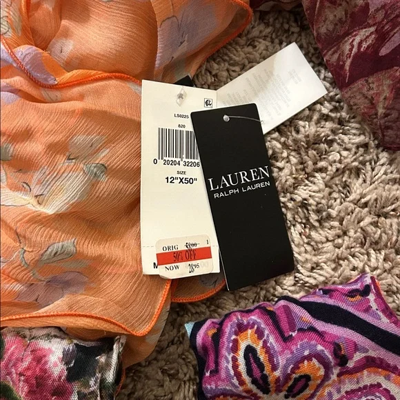 Bundle of 10 Scarves—all long rectangular approx 70” x 18” and 2 scarf hangers - Picture 5 of 9